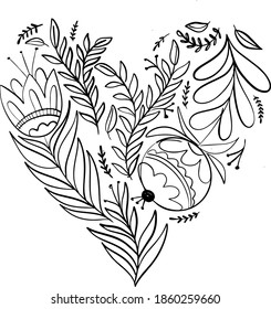 Modern illustration in Russian style with flowers and leaves
