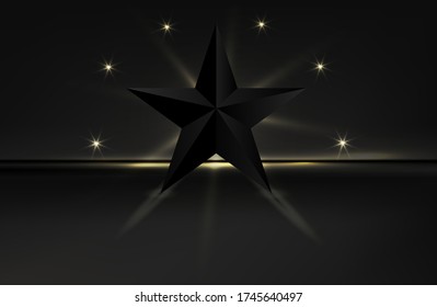 
modern illustration. The shape of a black star on a dark background with star shine. Vector