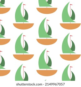 Modern illustration, ship and blue sea with white clouds with shadow in vector, pattern and poster for commercial use.