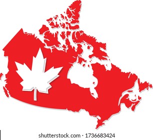 Modern Illustration silhouette map of country of Canada with maple leaf symbol in red and white vector illustrator 10 eps easily editable