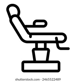 Modern illustration of a simple, clean, and minimal dental chair icon in black outline, isolated on white background, representing dental healthcare and professional orthodontic treatment equipment