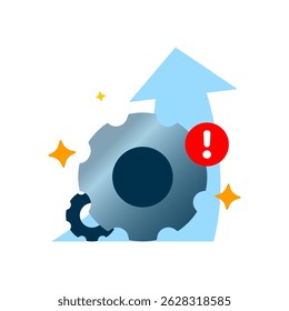 modern illustration of system update and improvement with gear, upward arrow, and sparkle. Ideal for app upgrade, performance boost, or feature enhancement visuals in UI UX and tech content