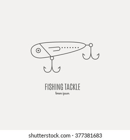 Modern illustration of a tackle - design element or label for fishing gear shop. Fishing equipment made in modern line style vector.