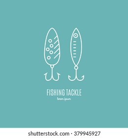 Modern illustration of a tackle - design element or label for fishing gear shop. Fishing equipment made in modern line style vector.