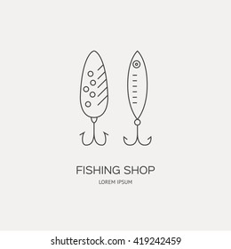 Modern illustration of a tackle - design element or label for fishing gear shop. Fishing equipment made in modern line style vector.