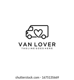 Modern illustration van car sign logo with heart design template.