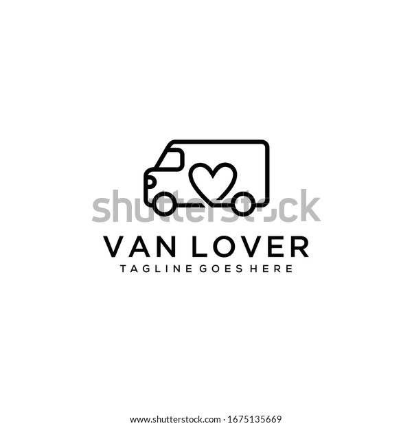 Modern illustration van car sign logo with
heart design template.
