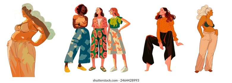 modern illustration vector, character image for social examples. beautiful woman in trendy clothes