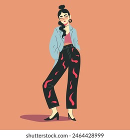 modern illustration vector, character image for social examples. beautiful woman in trendy clothes