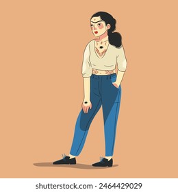 modern illustration vector, character image for social examples. beautiful woman in trendy clothes