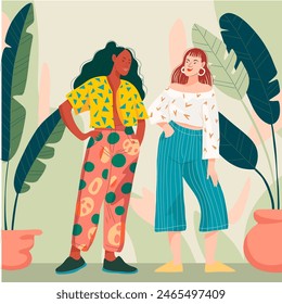 modern illustration vector, character image for social examples. beautiful woman in trendy clothes	