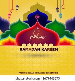 Moderne Vektorillustration-Grafik von Ramadan Kareem Hintergrund, perfekt für Moschee, Mond, Stern und Mandala. Vektorillustration für Papierschnitt, EPS10