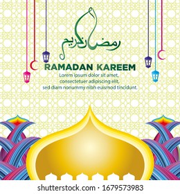 Ilustración moderna gráfica vectorial de Ramadan kareem ilustración de fondo líquido perfecto de , mezquita, luna, estrella y mandala. Ilustración del vector de corte de papel10