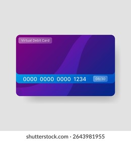Moderne Abbildung einer virtuellen Debitkarte mit violettem und blauem Farbverlauf-Hintergrund.