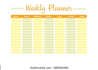 Modern illustration with a weekly planner for print design. Calendar design template. Stationery template. White background. Vector flat style. Planner. Wall calendar. 