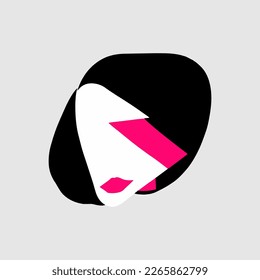 Modern illustration woman face abstract shapes with hairstyle, portrait in minimalistic flat style. Female art poster. Elegant lady art in colors