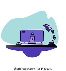 modern illustration of workspace, laptop, vector flat