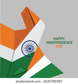  A modern Illustrator illustration wishing Happy Indian Independence Day. The design features a stylized, folded or layered representation of the Indian flag