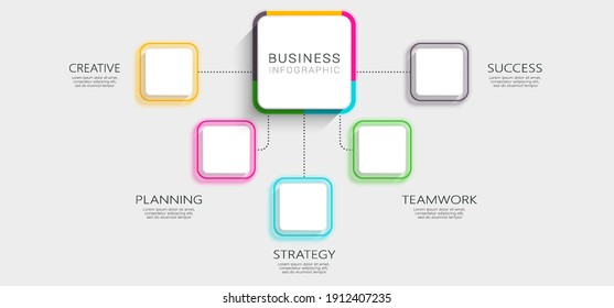 Modern Imitating Neon Thin Line Infographic Template with 5 Steps for Success. Business Process Chart with Options for Brochure, Diagram, Workflow, Timeline, Number Options. Vector EPS 10