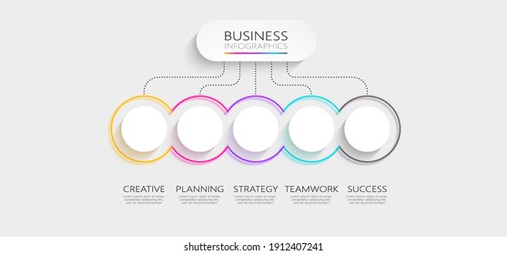 Modern Imitating Neon Thin Line Infographic Template with 5 Steps for Success. Business Process Chart with Options for Brochure, Diagram, Workflow, Timeline, Number Options. Vector EPS 10