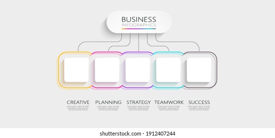Plantilla Infográfica Moderna Imitante Neon Thin Line con 5 pasos para el éxito. Gráfico de procesos empresariales con opciones para el folleto, diagrama, flujo de trabajo, línea de tiempo, opciones de números. EPS vectorial 10