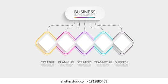 Plantilla Infográfica Moderna Imitante Neon Thin Line con 5 pasos para el éxito. Gráfico de procesos empresariales con opciones para el folleto, diagrama, flujo de trabajo, línea de tiempo, opciones de números. EPS vectorial 10