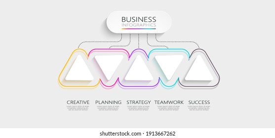 Modern Imitating Neon Thin Line Infographic Template with 5 Steps for Success. Business Process Chart with Options for Brochure, Diagram, Workflow, Timeline, Number Options. Vector EPS 10