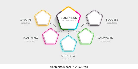 Modern Imitating Neon Thin Line Infographic Template with 5 Steps for Success. Business Process Chart with Options for Brochure, Diagram, Workflow, Timeline, Number Options. Vector EPS 10