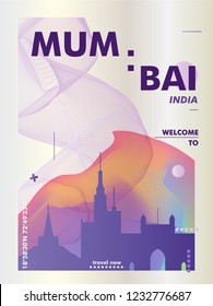 Modern India Mumbai skyline abstract gradient poster art. Travel guide cover city vector illustration