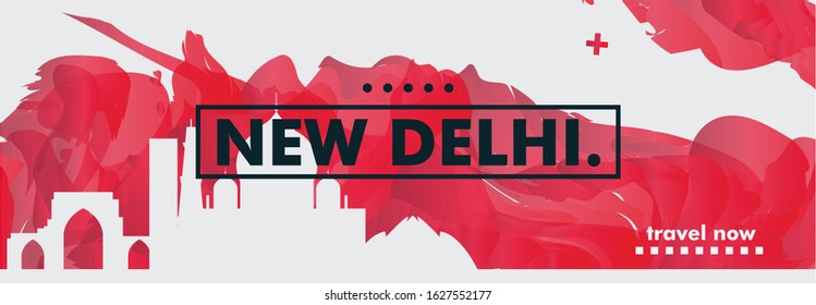 Modern India New Delhi skyline abstract gradient website banner art. Travel guide cover city vector illustration