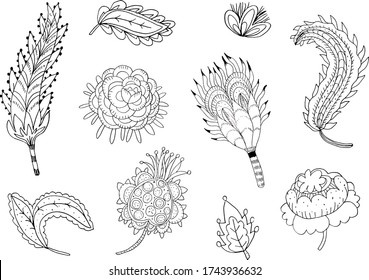 現代のインドの白黒の植物のイラスト 伝統的なインドのモチフ 民族的な花のペン描き のベクター画像素材 ロイヤリティフリー Shutterstock