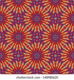 Modern Indian pattern with spiritual symbols derived from ancient motifs in vivid and brilliant colors, seamless and sophisticated in vector art