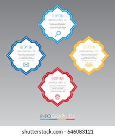 Modern Indian style Info-graphic Template for Business Timeline with 4 steps multi-Color design, labels design, Vector info-graphic element, Flat style vector illustration.