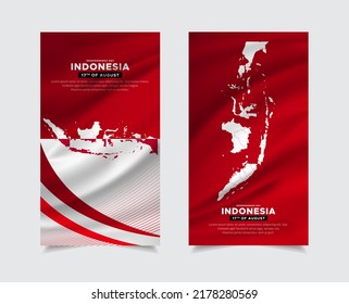 Modern Indonesia independence day design Stories Collection with indonesia maps vector