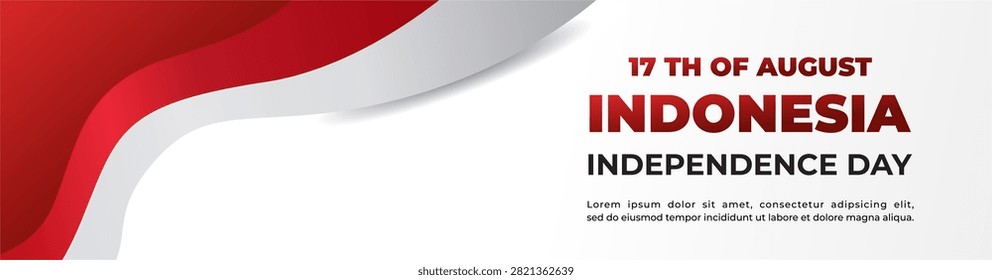Modern Indonesia Independence Day web banner featuring abstract red white ribbon design for national celebration, corporate greeting and event promotion