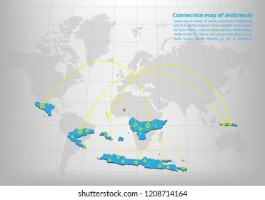 Modern of indonesia Map connections network design, Best Internet Concept of indonesia map business from concepts series, map point and line composition. Infographic map. Vector Illustration.