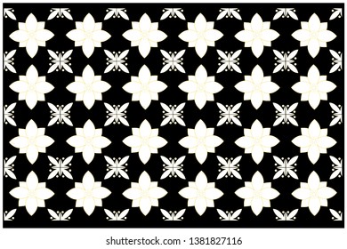 Modern Indonesian batik patterns, black and white vector.