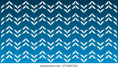 Ein modernes indonesisches Batik-Vektorhintergrundmuster mit einem sich wiederholenden Zickzack-Wellenmotiv. auf einem Farbverlauf-blauen Hintergrund, wodurch ein sauberes, symmetrisches und visuell auffälliges Muster entsteht.