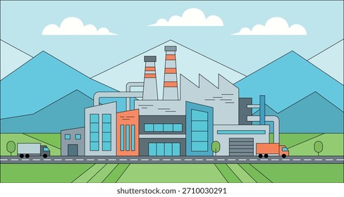 Moderno complejo industrial en un entorno rural montañoso