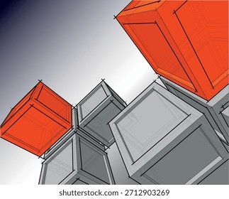Estructura industrial moderna del cubo en perspectiva