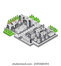 Modern industrial factory isometric in vector on white background