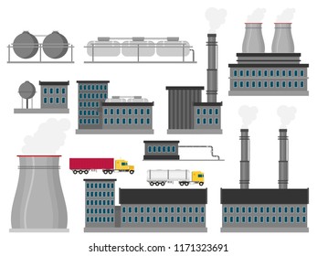 Modern industrial flat buildings set. Vector illustration