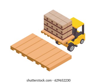 Modern Industrial Port And Cargo Harbor Illustration Asset - Forklift Carrying A Pallet Box