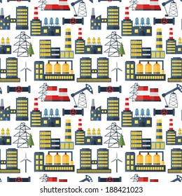 Modern industrial seamless pattern background. Plants and factories vector illustration. Colorful template with for you design, web and mobile applications. 