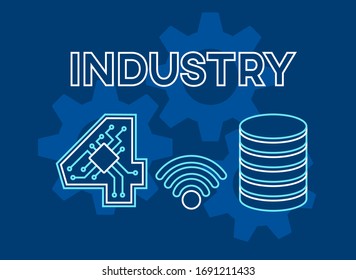 Modern industrial wireless data storage manufacturing concept Industry 4.0. Data based smart machine technology. 