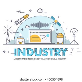 Modern industry thin block line flat icons and composition with computers element, trade mobile graphics, informations and development web strategy concept