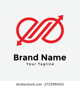 Plantilla moderna del logotipo del infinito con el símbolo rojo y el texto de la muestra en el fondo blanco para los propósitos de la marca y de la identidad fácilmente.