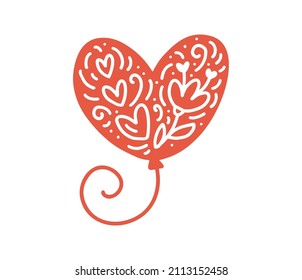 Globo moderno inflable en forma de corazón con flores y corazones en estilo de hígge. Escandinavia florido elemento vector para el día de San Valentín, tarjeta de saludo romántico amor, vacaciones de boda.