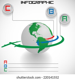 Modern Info Graphic Chart Template with Airplane and Earth Globe . Business and Travel Concept . Vector Illustration .