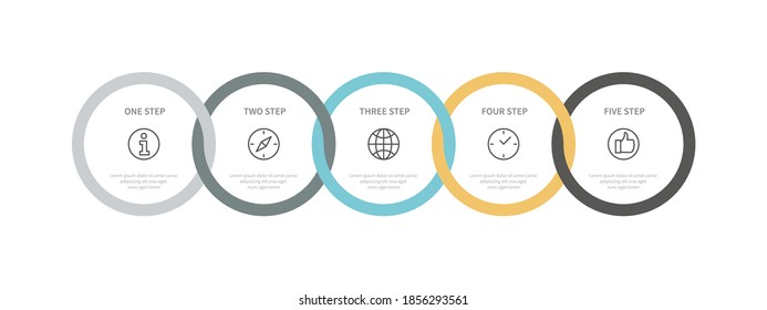 Modernes Infografik-Vektorgrafik Business Management, Farbdesign. Informationen zur Geschäftszeit und mehr Zeilensymbole mit rundem Design-Template in 5 Schritten. Einzelne Kollektion für Websites.